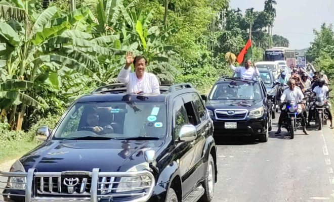 ধানের শীষের প্রচারে বিএনপির বিশাল মোটরসাইকেল শোভাযাত্রা