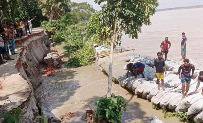 নড়াইলে মধুমতির তীব্র ভাঙনের মুখে চাচই-ধানাইড় সড়ক